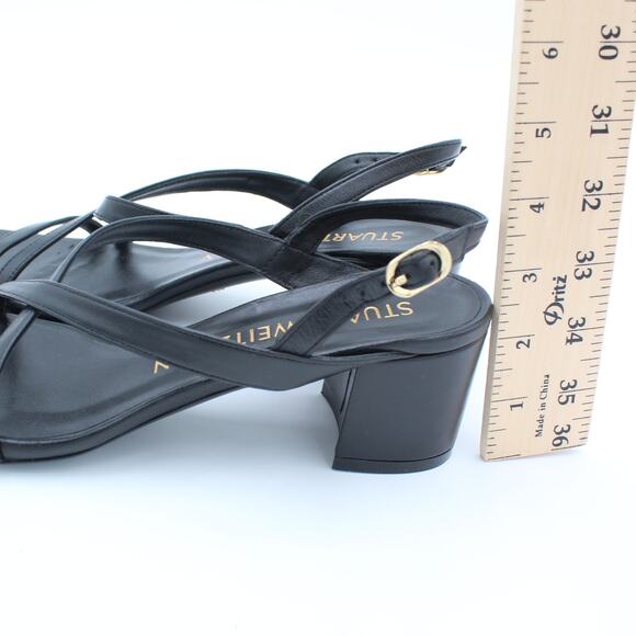 Stuart Weitzman Oasis 50 Block Sandal Womens 8 Black Leather Square Toe Designer - Picture 4 of 9